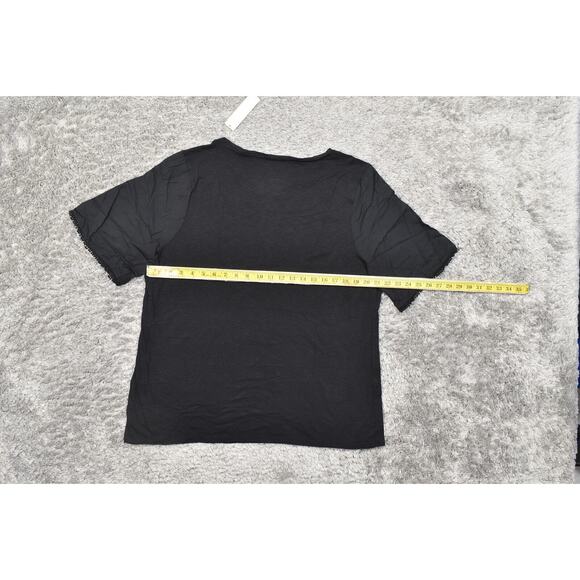 NEW Chico's Size 3 Black Cotton Blend Blouse SS Knit Flutter Tee Embroider - Picture 4 of 6